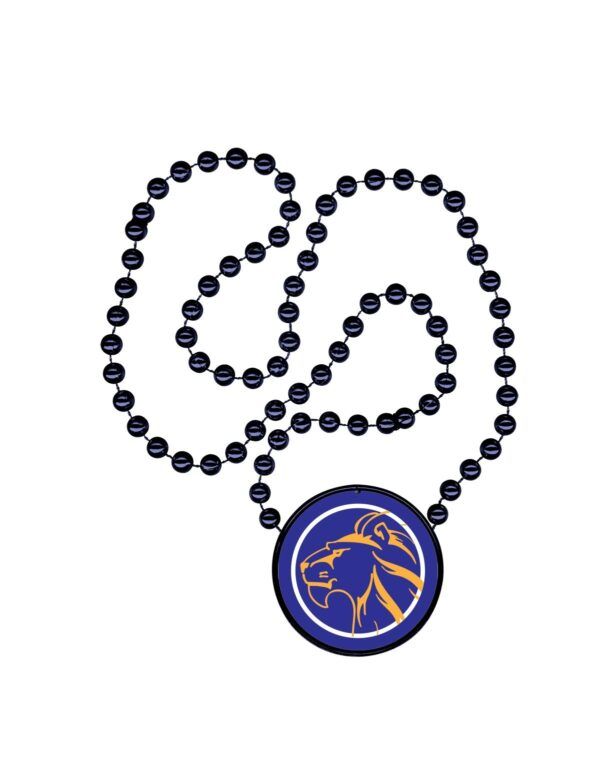 navy beads with custom medallion
