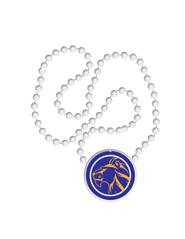 white beads with custom medallion