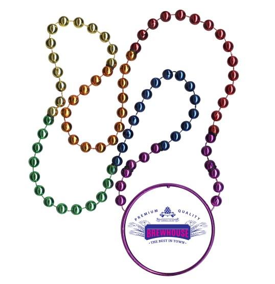 rainbow beads with brewery logo