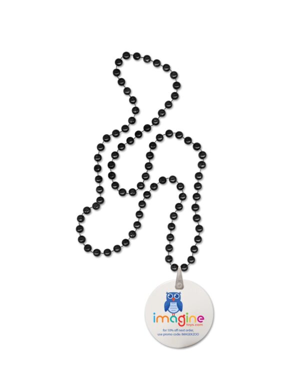 Black Round Mardi Gras Beads w/Digital Imprint on Disk