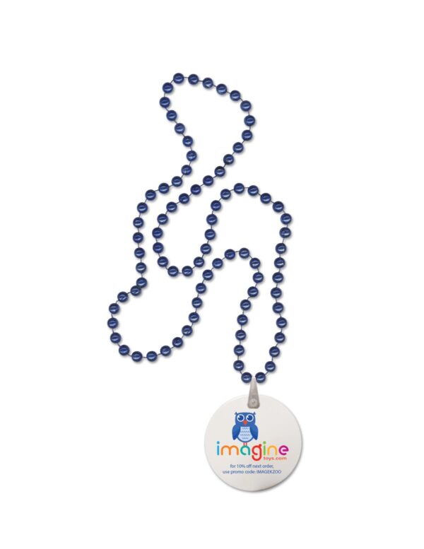 Navy Round Mardi Gras Beads w/Digital Imprint on Disk