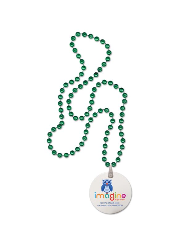 Green Round Mardi Gras Beads w/Digital Imprint on Disk