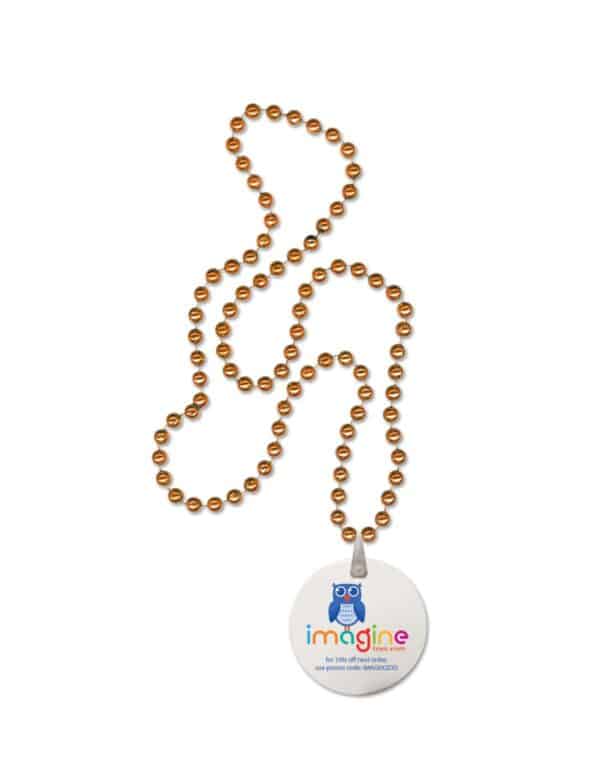 Orange Round Mardi Gras Beads w/Digital Imprint on Disk