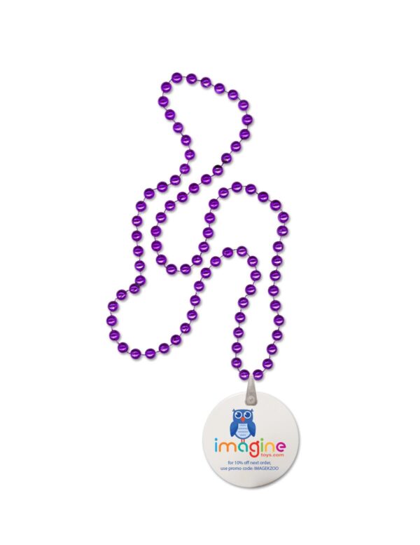 Purple Round Mardi Gras Beads w/Digital Imprint on Disk