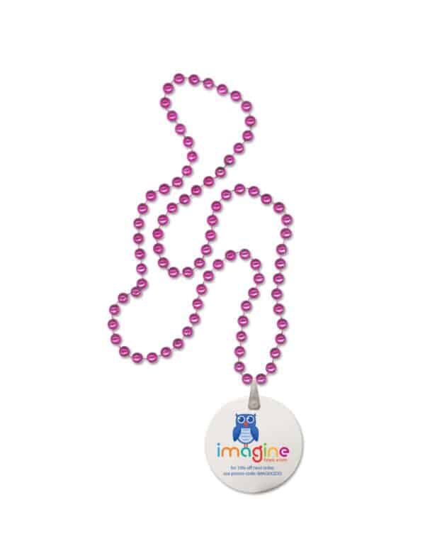 Pink Round Mardi Gras Beads w/Digital Imprint on Disk