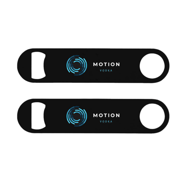 two black bottle openers with logos