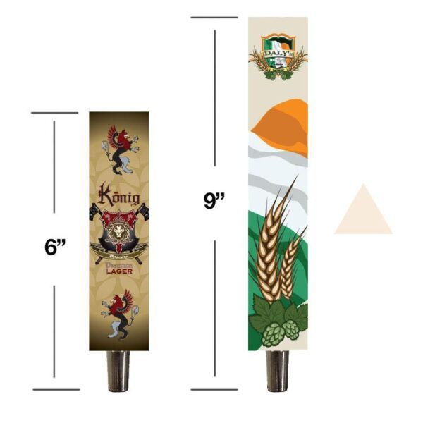 two triangle tap handle sizes with logos
