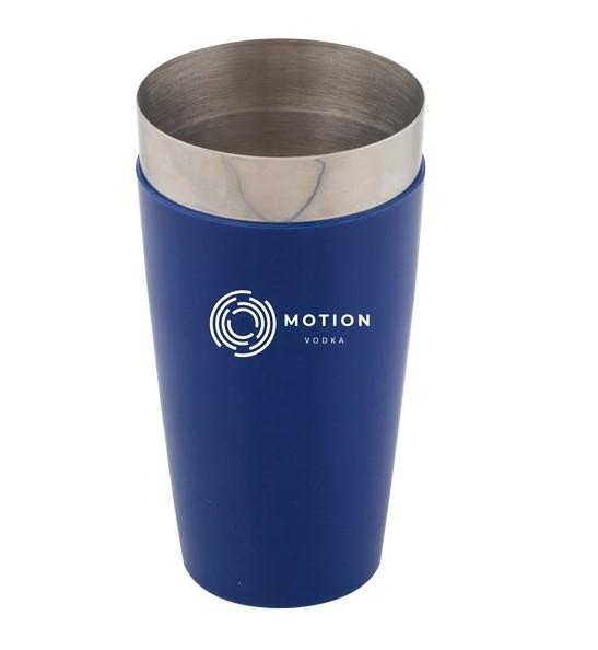 custom shaker cup with blue vinyl
