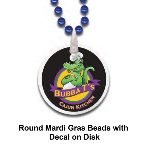 round mardi gras beads with decal on disk