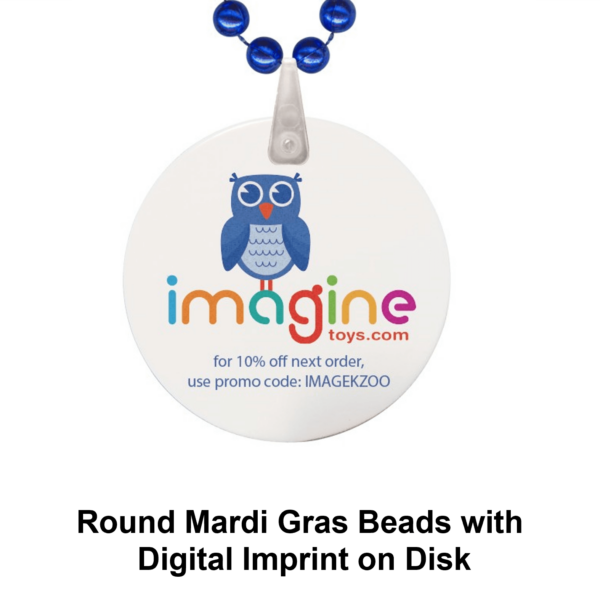 round mardi gras beads with digital imprint on disk