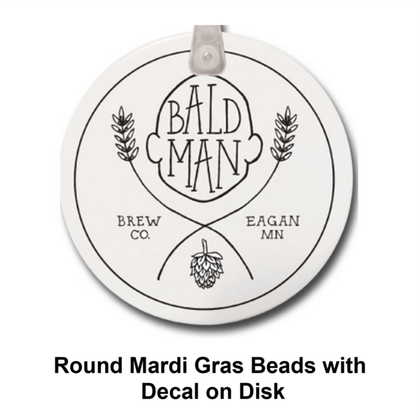 round mardi gras beads with decal on disk