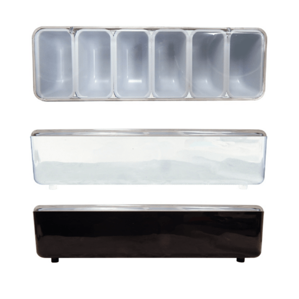 black and white plastic condiment trays