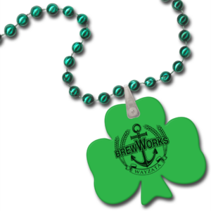 green beads with clover-shaped disk